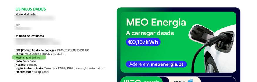ver potência contratada na fatura MEO Energia