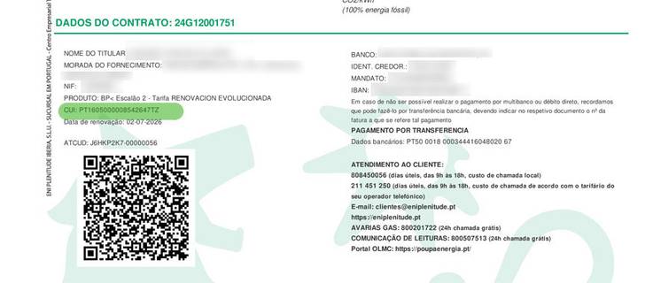 ver CUI de gás na fatura Plenitude
