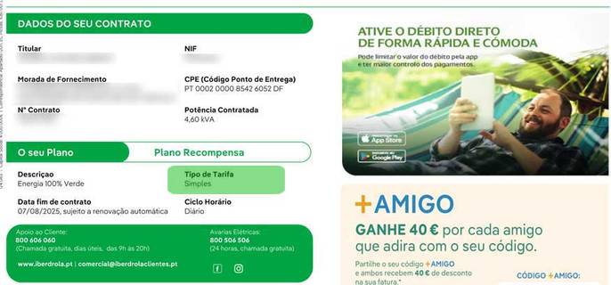 saber se tem tarifa simples ou bi-horária Iberdrola