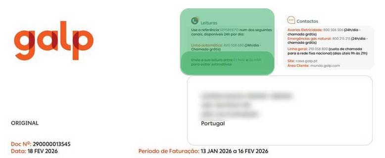 ver data envio leituras na fatura Galp