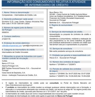 informação de intermediário de crédito Comparamais - Registo Comparamais no Banco de Portugal