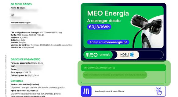 ver data envio leituras na fatura MEO Energia