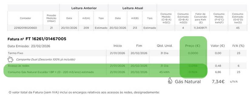 ver preços de gás na fatura Goldenergy