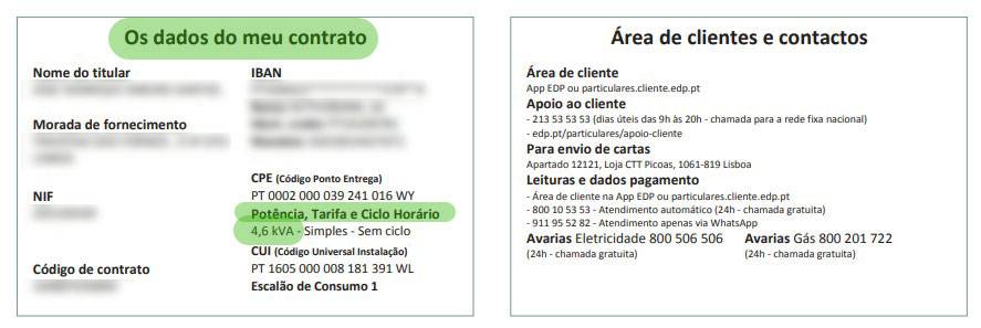 ver potência contratada nas faturas EDP
