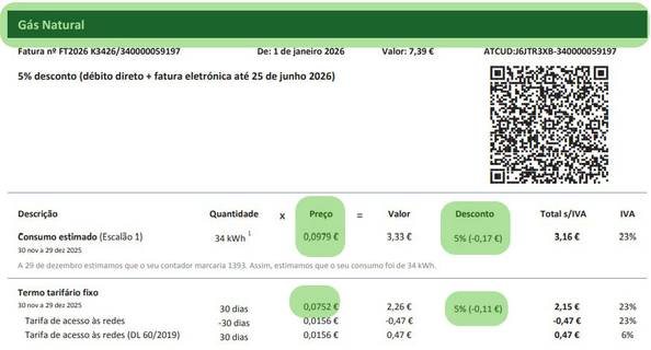 ver preços de gás nas faturas EDP