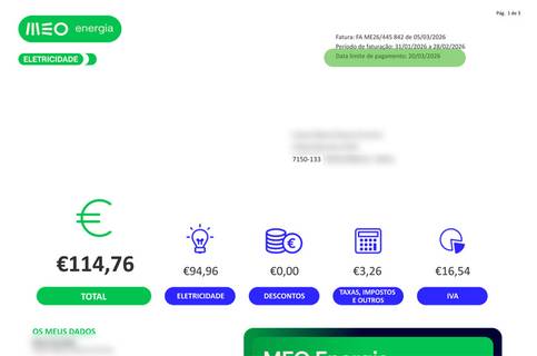 ver data pagamento da fatura MEO Energia