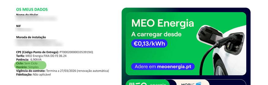 saber se tem tarifa simples ou bi-horária MEO Energia