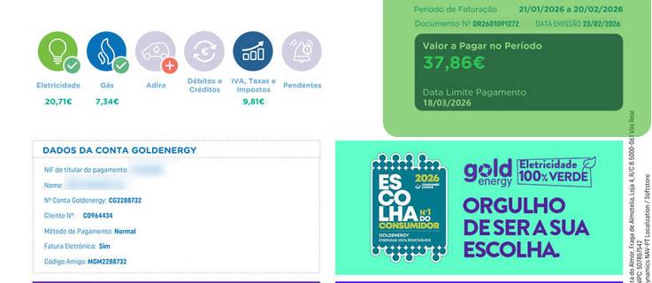 ver data pagamento da fatura Goldenergy