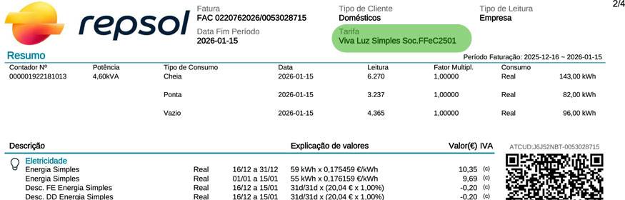 saber se tem tarifa simples ou bi-horária Repsol