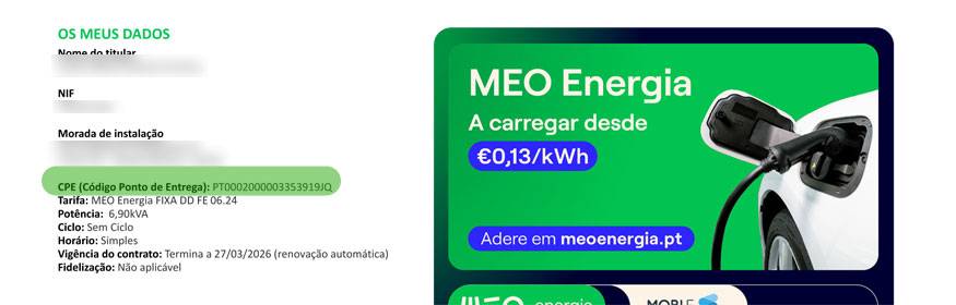 ver CPE na fatura MEO Energia