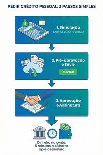 para ter crédito pessoal aceda ao simulador de crédito pessoal para comparar e escolher o melhor banco. Depois envie os documentos para o banco analisar e, quando o crédito é aprovado, assinar o contrato e receber o dinheiro na conta num prazo máximo de 48 horas